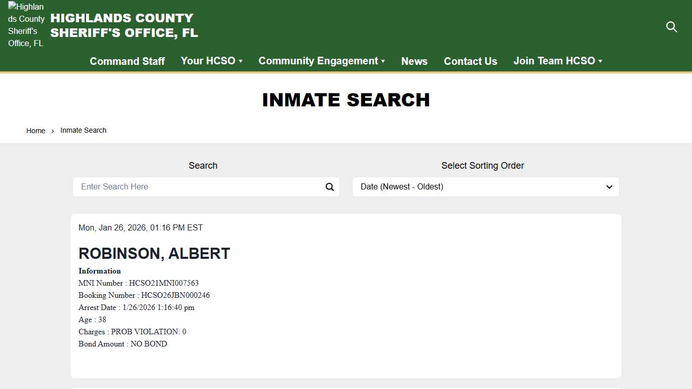Inmate Search Highlands County Sheriff’s Office, FL