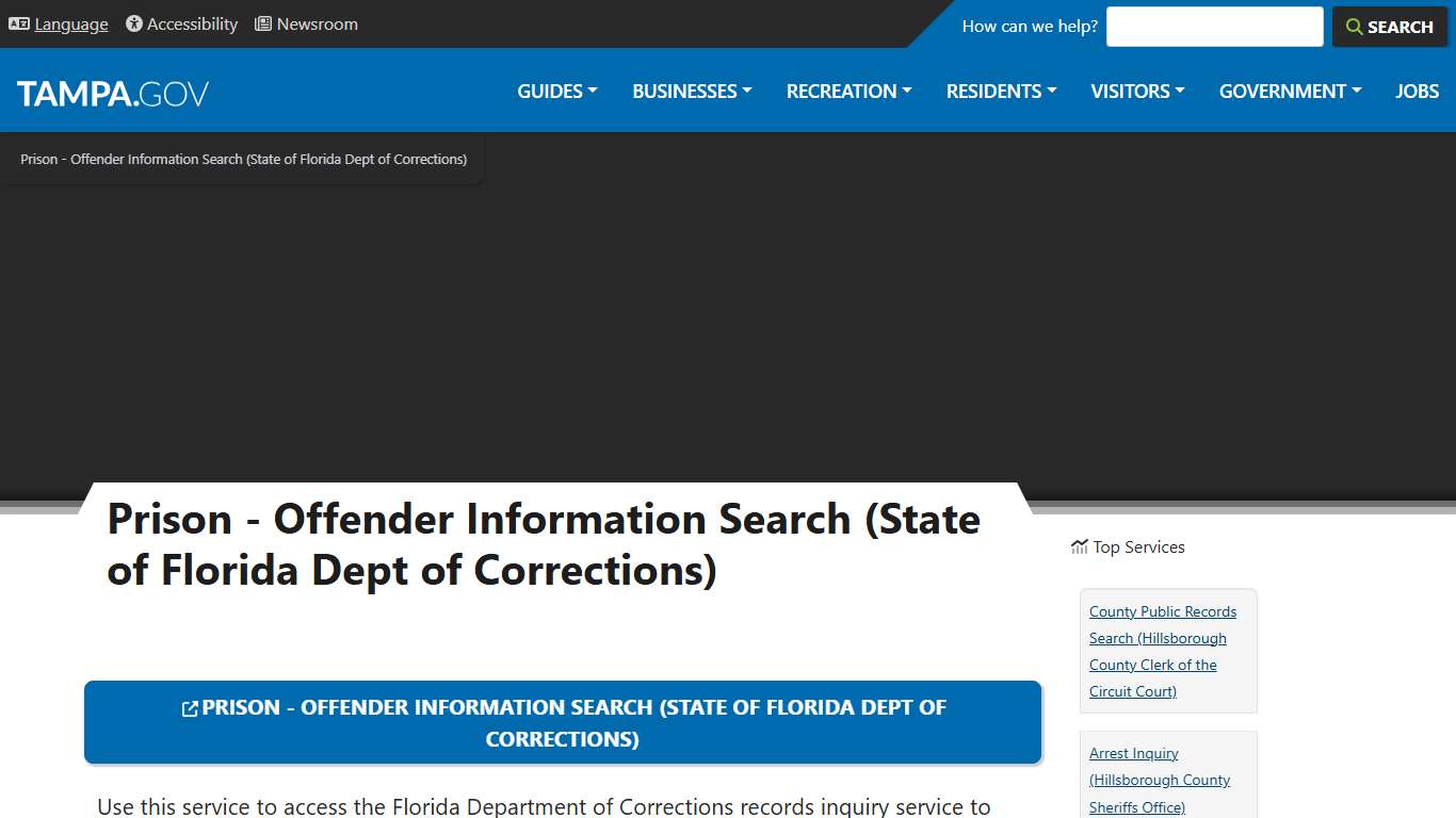Prison - Offender Information Search (State of Florida Dept of Corrections) City of Tampa